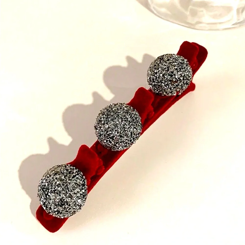 Elegant Velvet Red and Sparkling Silver Large Hair Clip Barrette